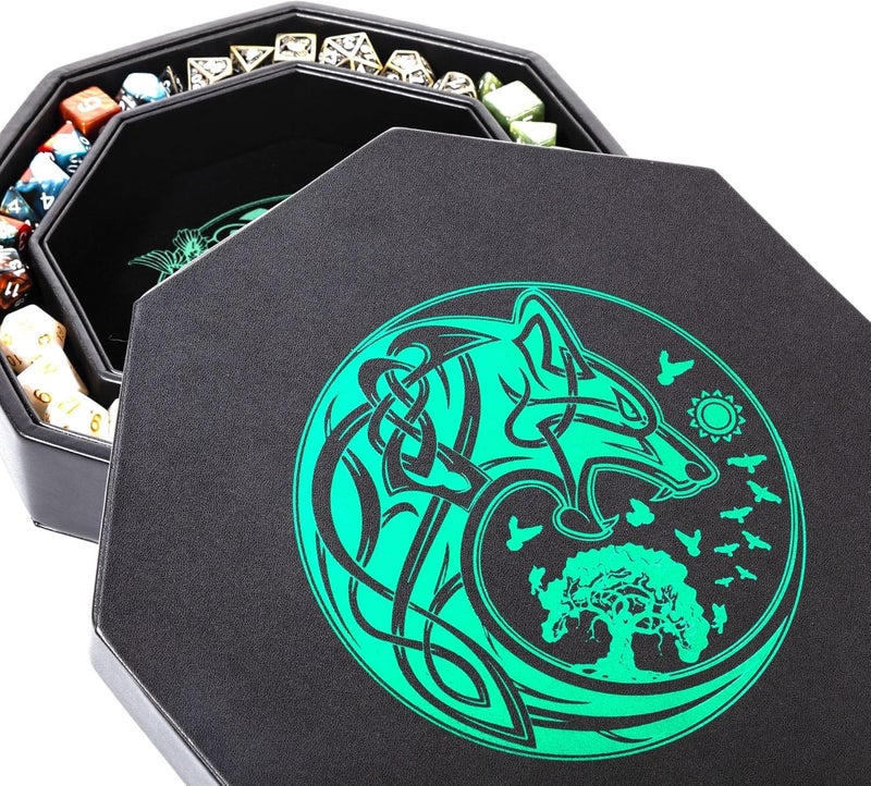 Soar Forge DND Dice Tray - Premium 9 Inch Tray for Dungeons and Dragons: Exquisitely Detailed Green World Tree & Wolf Raven Design - Perfect Rolling & Box Storage to Protect Your Dice for D&D and RPG - Image 4